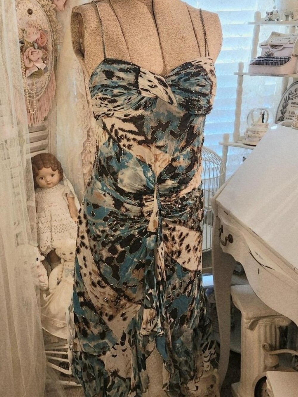 ♡ ️ vintage silk beaded floral cheetah mermaid dress ♡